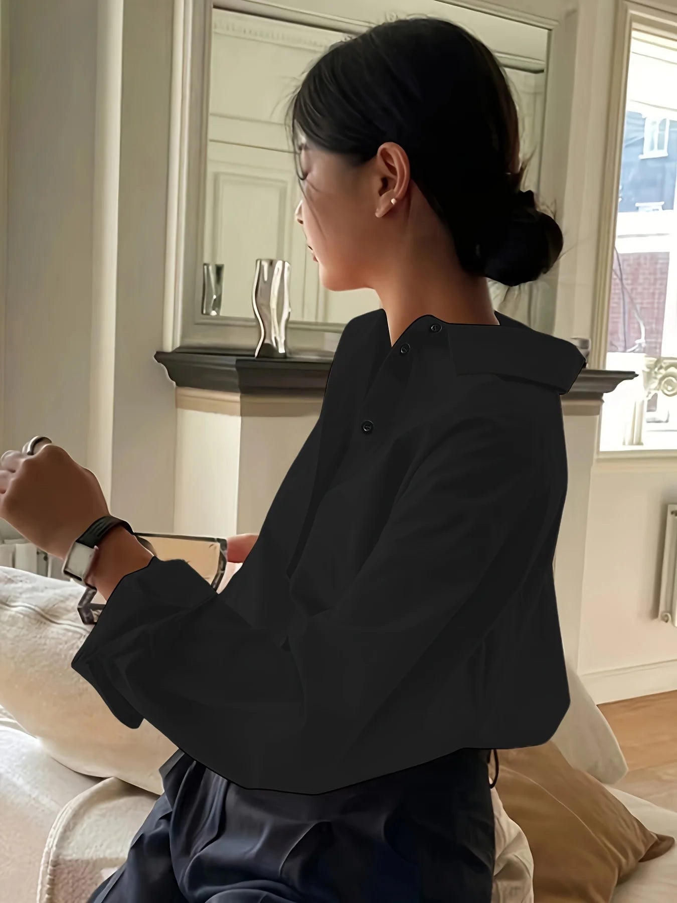 Women's Floral Print Seven-Quarter Sleeve Shirt, Comfortable Elegant Casual Daily Wear, Fitted Woven Fabric for All Seasons