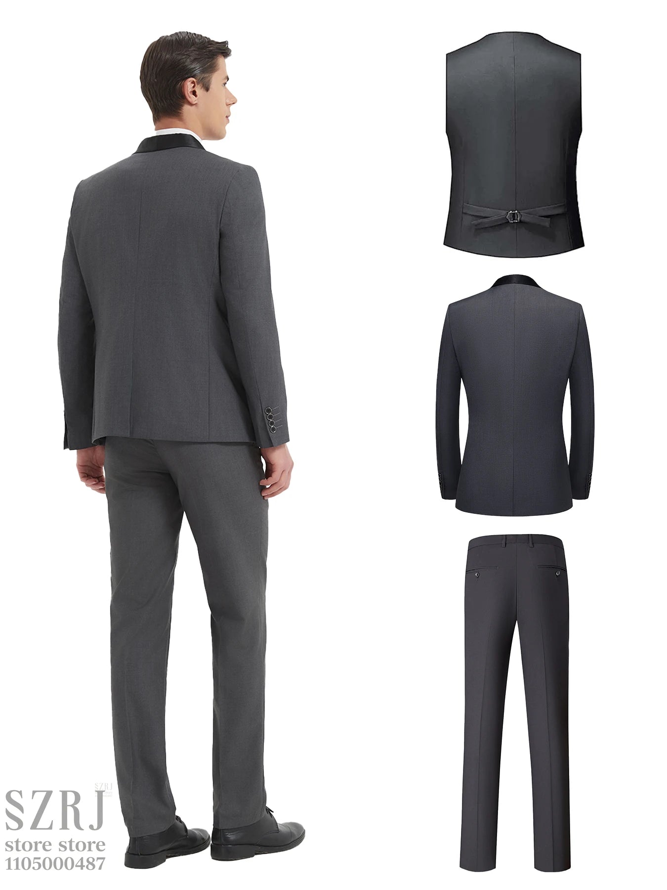 Men's 4-Piece Formal Suit: Jacket + Vest + Pants + Bow Tie, Shawl Collar, 1-Button, Flap Pockets, Wedding/Party