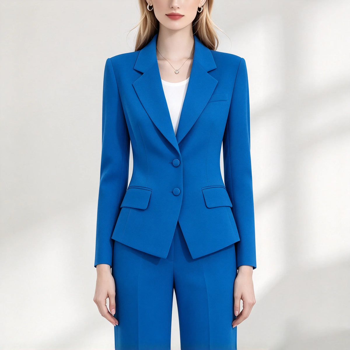 ZJYT Elegant Chic Business Blazer Pants Set for Woman 2 Pieces Matching Sets Autumn Long Sleeve Jacket and Trousers Suit Blue