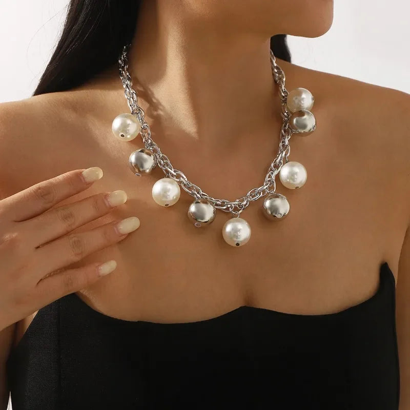 Cross-border Coarse Chain Pearl Pendant Necklace Personality Fashion Temperament Light Luxury Premium Cuban Clavicle Chain