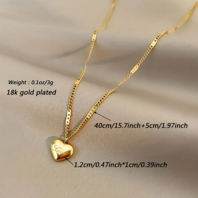 1pcs Golden Heart Stainless Steel Necklace - Simple & Elegant Unisex Jewelry for Holiday Gifts & Party