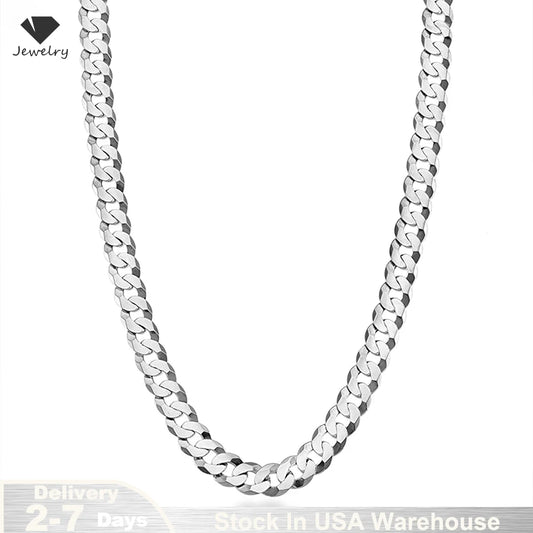 7mm Men's Cuban Link Chain 925 Sterling Silver Necklace Curb Cuban Link Chain Chokers for Women Hip Hop Jewelry Ships from USA