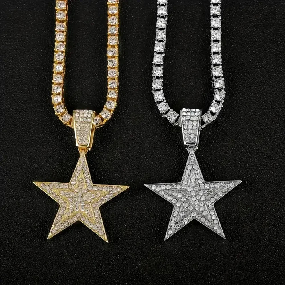 Iced Out Popular Full Rhinestone Star Shape Pendant Match 20inch Tennis Chain Fashion Jewelry Accessories For Men and Women USA