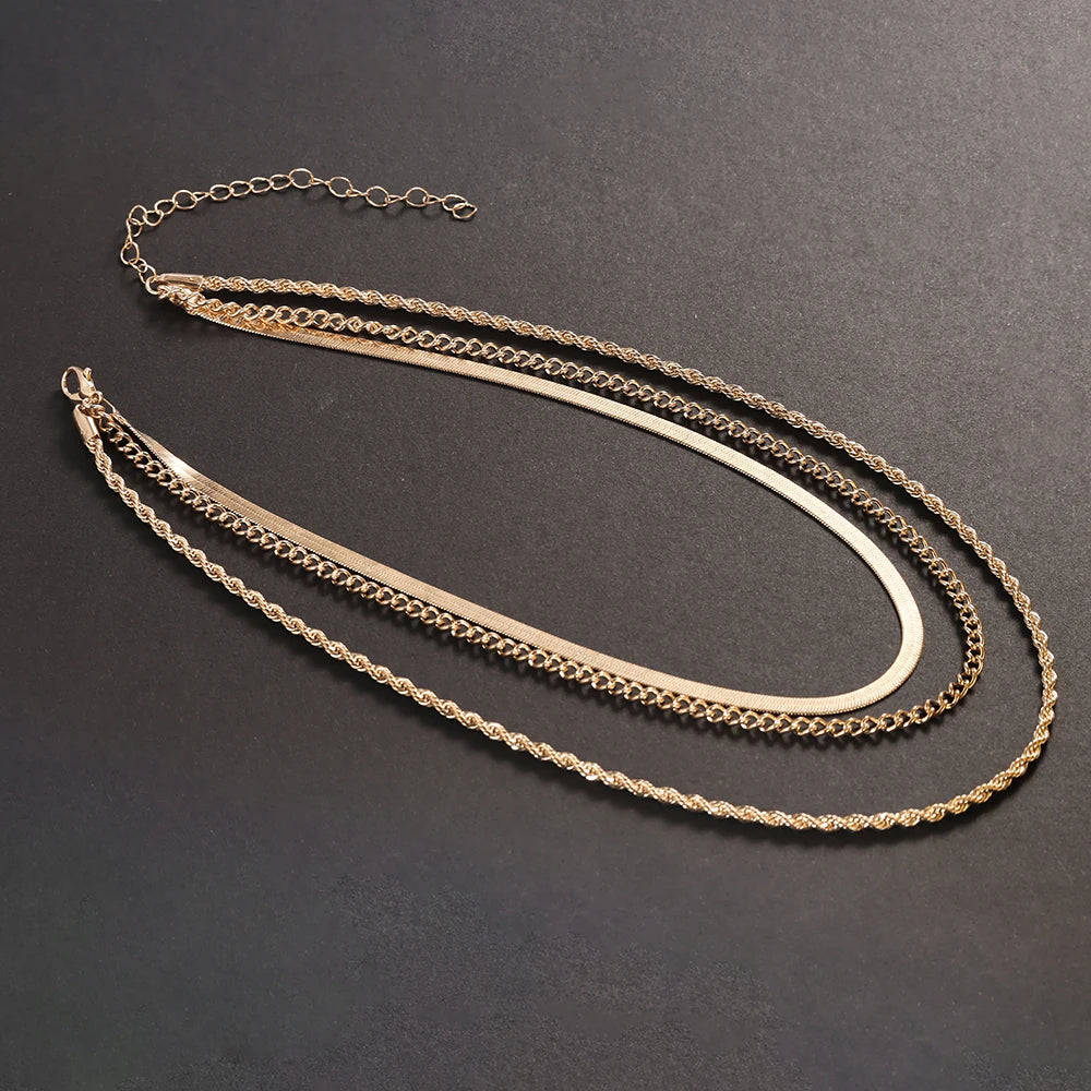 14k Gold Plated Chain Layered Necklace Separated Set for Women Statement Golden Metalic Waterproof Collar Necklace Jewelry Gift