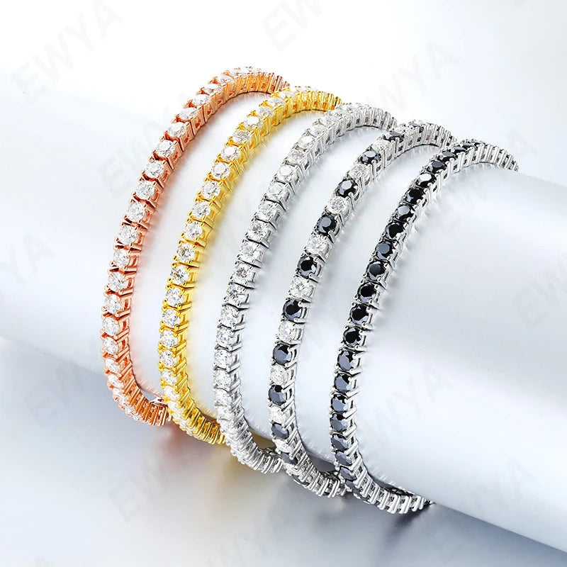 EWYA S925 Sterling Silver Certified Moissanite Bracelet 0.1ct 3mm D VVS1 Lab Diamond Women Sparkling Wedding Party Fine Jewelry