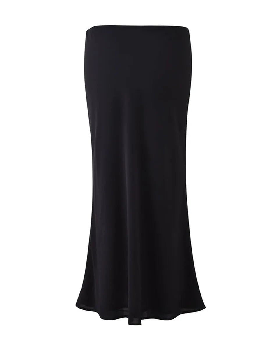 Women’s Summer Set Sleeveless Lace Trim Cami Tops Low Waist Midi Skirt with Side Zipper 2 Piece Set