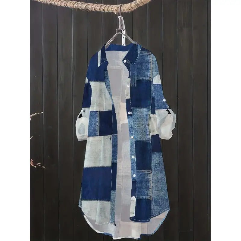Plus Size New Fashionable Hot Selling Blouse Casual and Comfortable Women's Patchwork Button Blouse