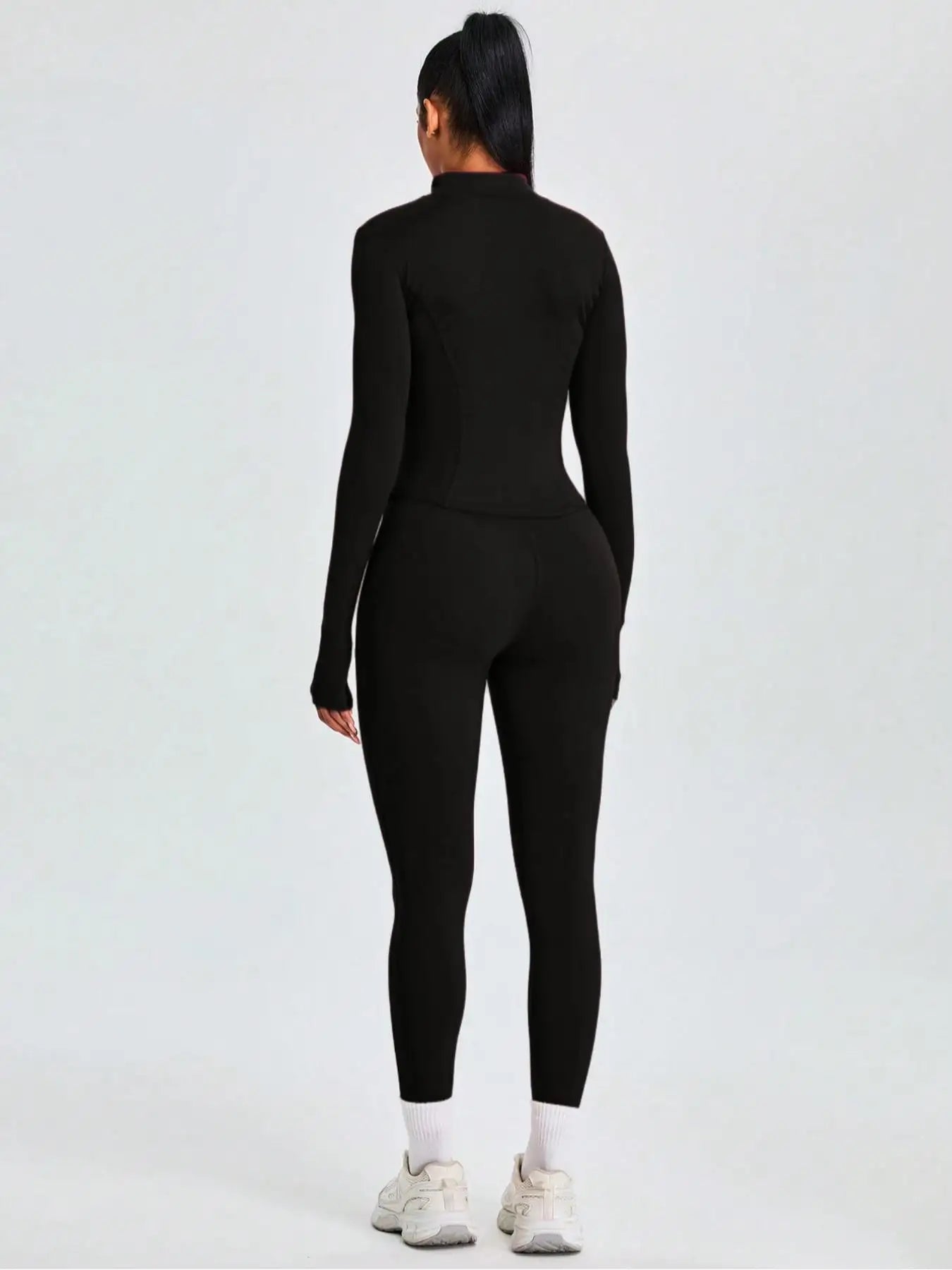 Fitfemme Two-piece Set Women's Solid Zip UpMock Neck Sports Jacket & HighWaist Leggings Set, SportyBreathable Quick Drying