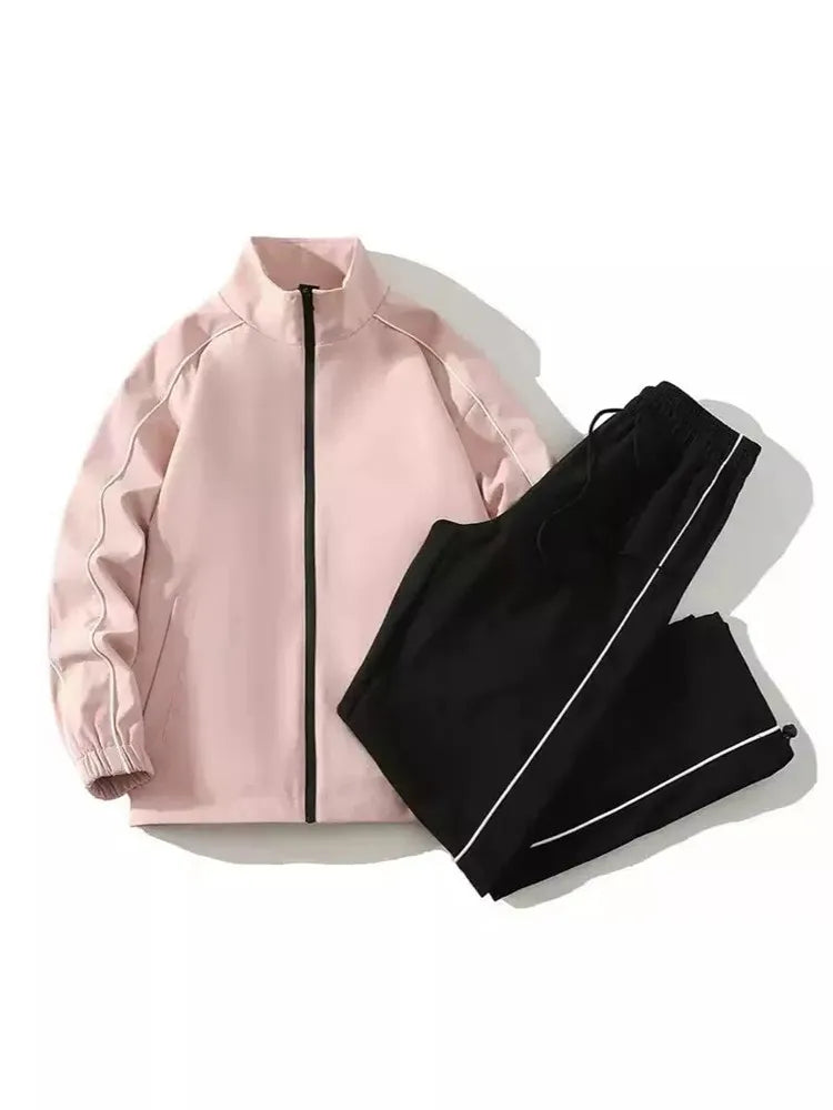 Autumn and Spring Fashion Solid Color Windproof Waterproof Sports Suit Men's Casual Loose Comfortable High Quality Two-piece Set