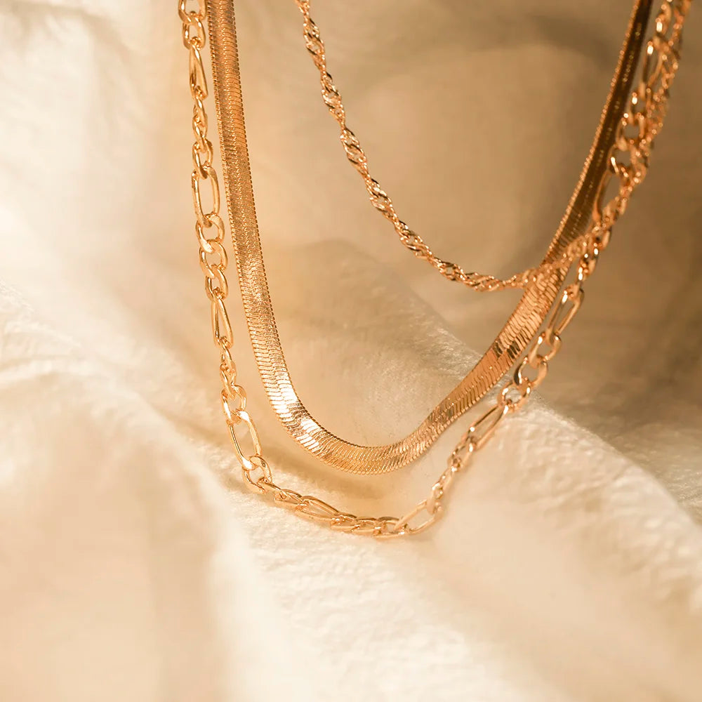 Layered Chain Handpicked Brass Chain Triple Layers Necklace 14K Gold Plated Waterproof Trendy Chain Jewelry Women Stock in USA
