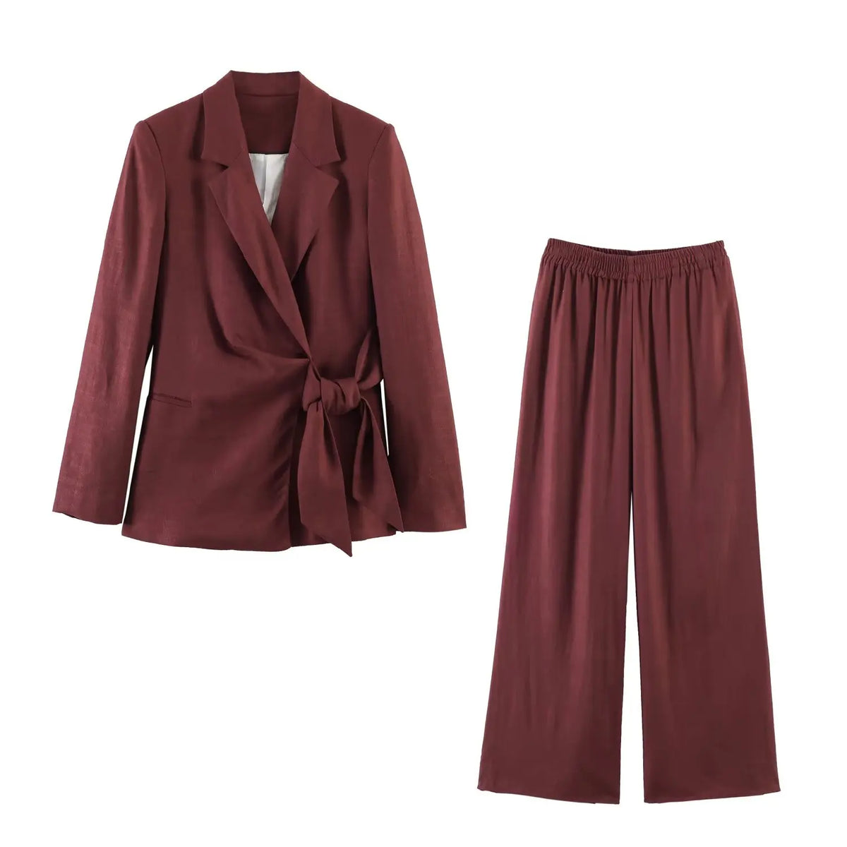 Fashion Office Ladies Blazer Pants Suit Elegant Formal Slim Lace Up Jacket Straight Trouser Lady Commuting Wear 2 Piece Set