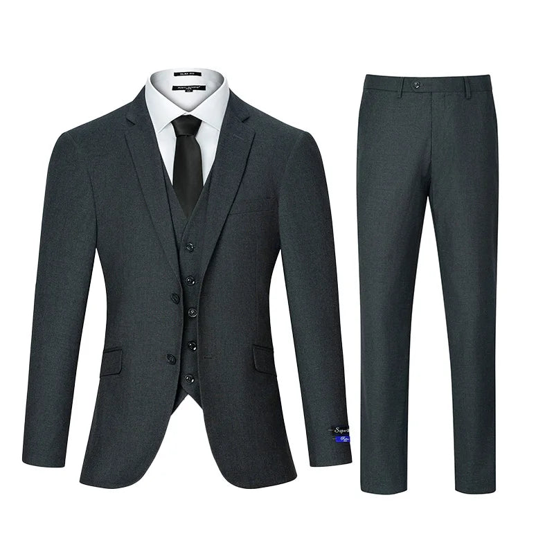 3-Piece Blazer Dress Business Wedding Suit Set for Men Party Black Jacket Vest & Pant Men’s Slim Fit Suit Formal Two Button
