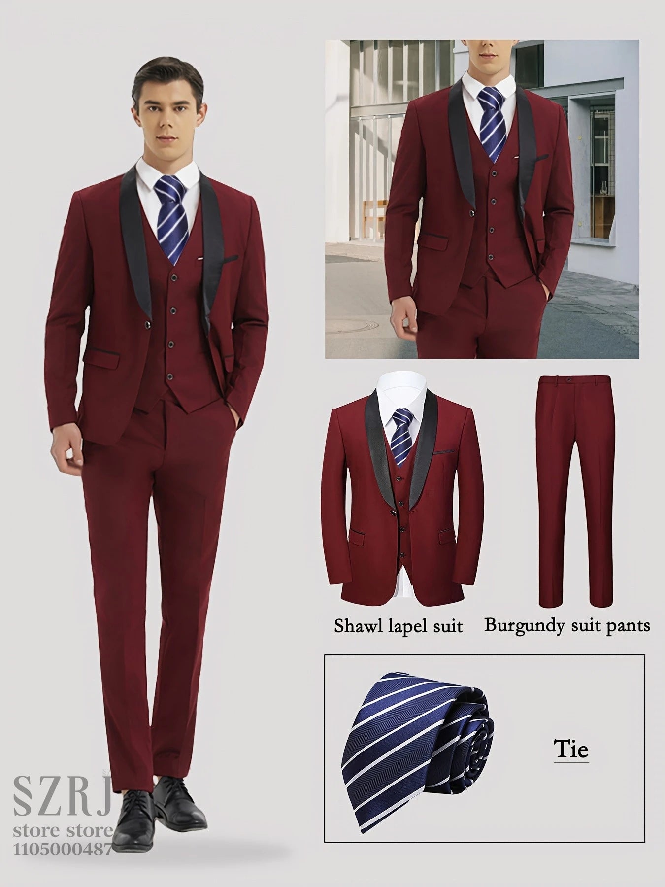 4pcs Men's Tuxedo Set:Classic Lapel Blazer,Vest,Pants&Tie High-Quality,Adjustable Waist.For Parties,Weddings, Proms. Comfy Fit.