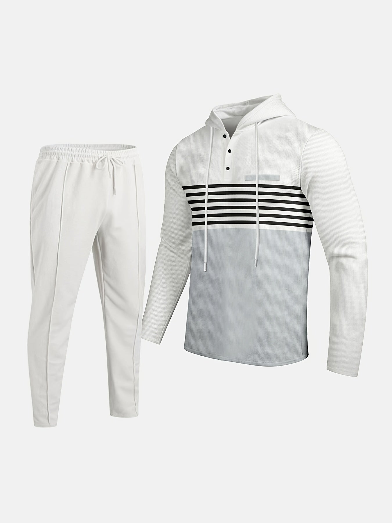 New Men's Casual Set Outdoor Versatile High Fashion Men's Hoodie Color blocked Striped Long Sleeve Top Long Pants Two Piece Set for Men