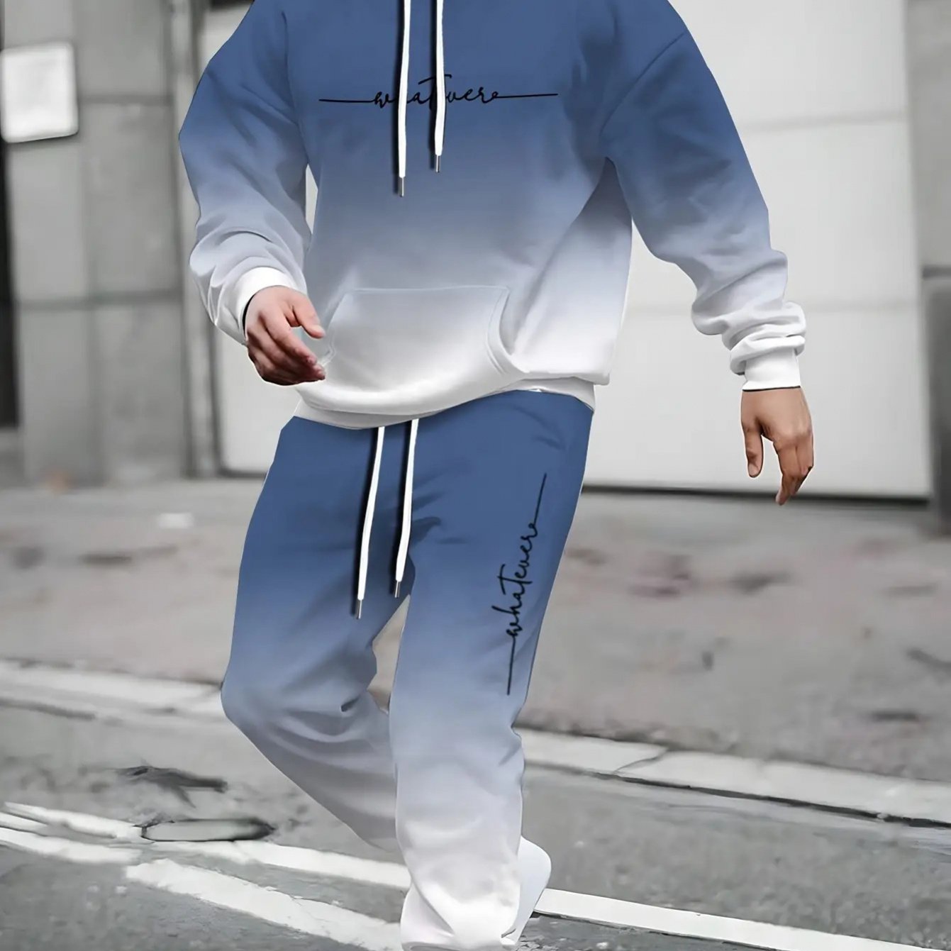 Men'S Plus Size Casual Athletic Hoodie & Sweatpants Set - Polyester Knit, Slight Stretch, Regular Fit, All-Over Print, Comfortable Home Wear, Casual Wear|Hooded Sweatshirt|Stretchy Fabric, PLUS SIZE