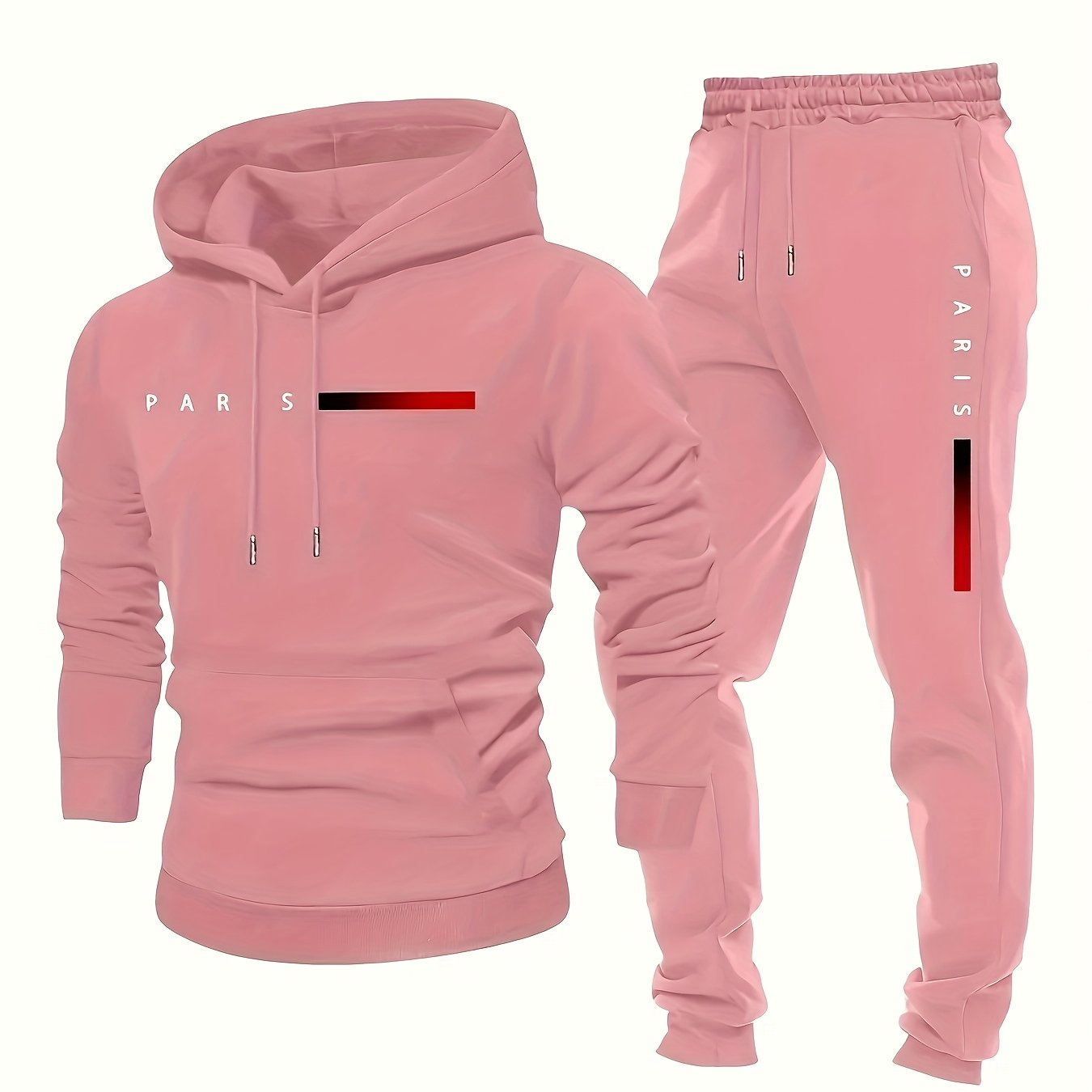 Inspired Fashion Plus Size Men's Two-piece Suit with Graphic Print, Hooded Sweatshirt And Trousers, Thickened Fleece, Casual Style, Fitted Hoodie, PLUS SIZE
