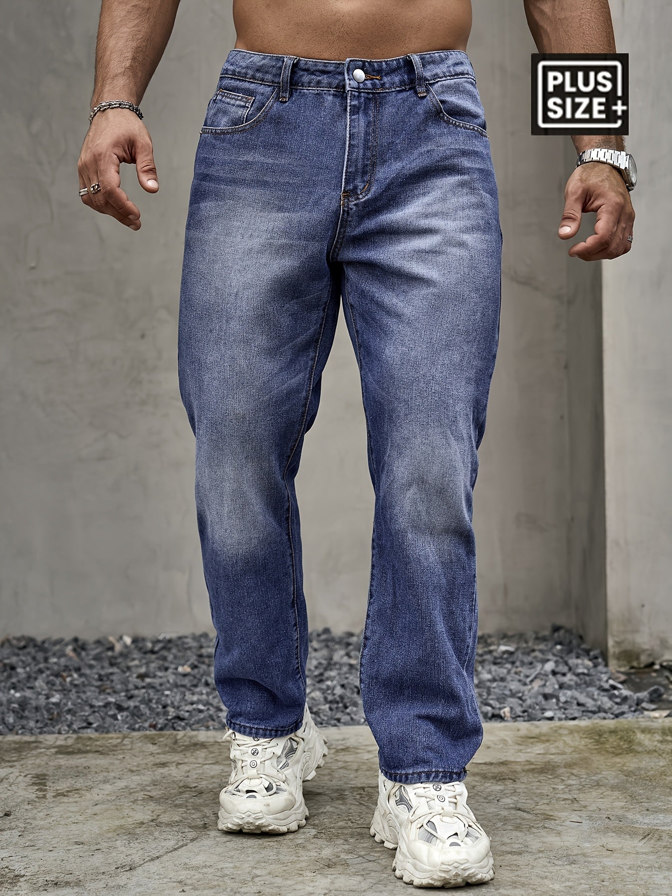 Plus Size Men'S Regular Fit Casual Jeans - Light Blue, Non-Stretch Denim with Button Closure, Pocket Details, All-Season Comfort, Casual Attire Jeans|Straight Leg Jeans|Sturdy Construction, Plus Size Jeans