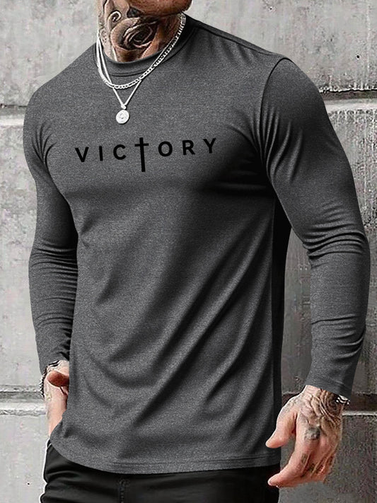 Men's Long Sleeve T-Shirt - Regular Fit Stretchy Everyday Shirt, Light Grey/Black, Breathable Layering Top for Gym, Office, Casual Outfits - Spring/Fall Essential Wardrobe Staple, PLUS SIZE
