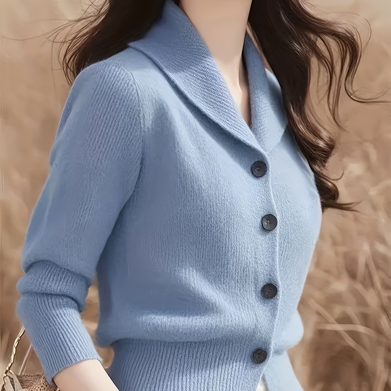 Women's Elegant Mustard-Yellow Cardigan - Long Sleeve Button-Front Design with Black Buttons, Turn- Collar & Ribbed Cuffs, All-Season Versatile Sweater for Casual or Formal Outfits, Layering Piece, Formal Attire, Sophisticate