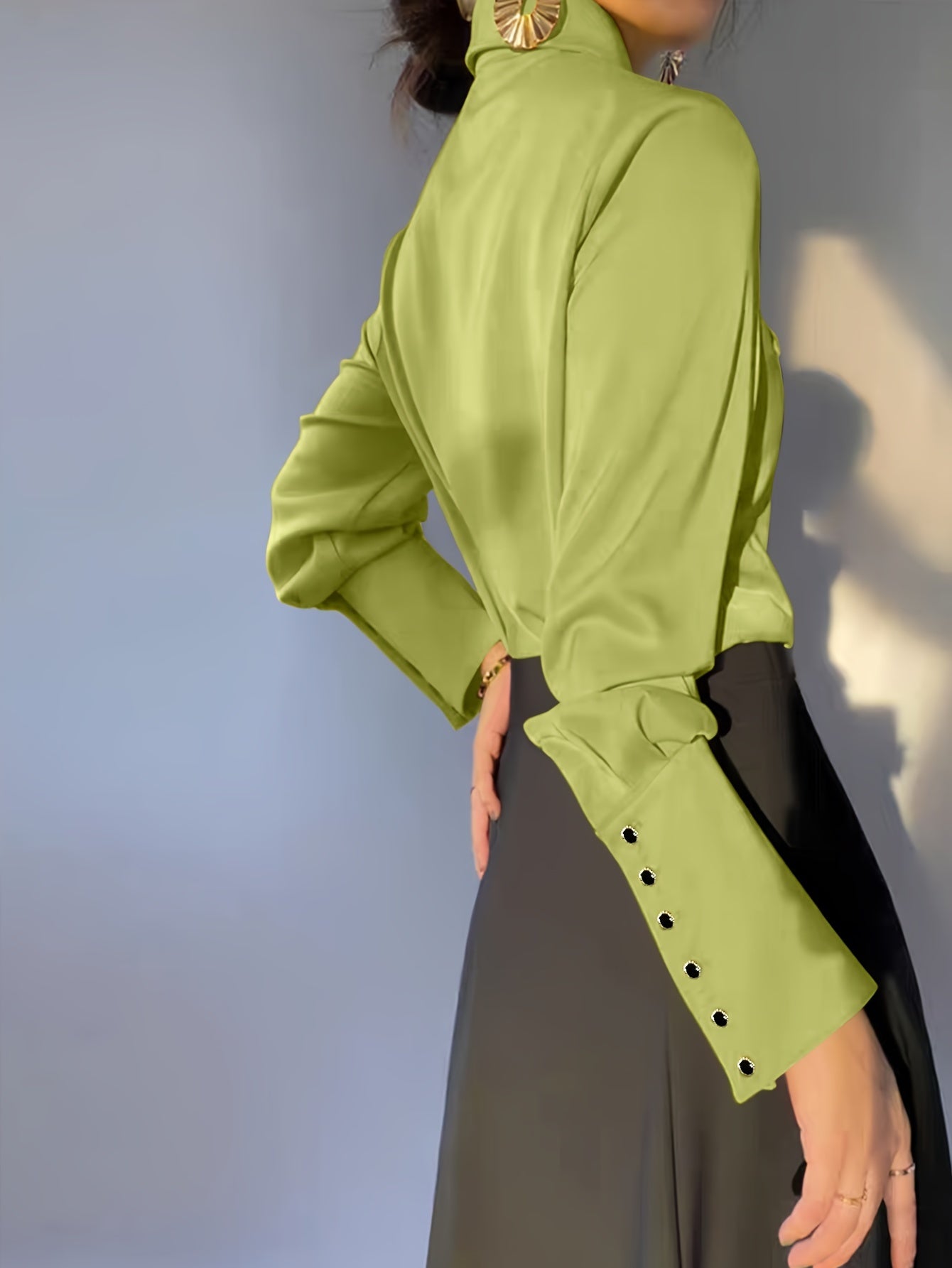 Women's Solid Color Lapel Casual Long Sleeve Shirt