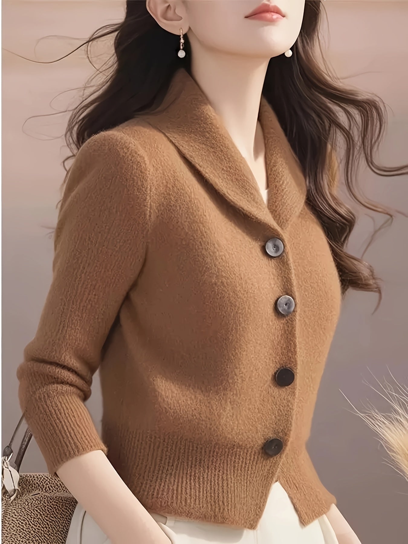 Women's Elegant Mustard-Yellow Cardigan - Long Sleeve Button-Front Design with Black Buttons, Turn- Collar & Ribbed Cuffs, All-Season Versatile Sweater for Casual or Formal Outfits, Layering Piece, Formal Attire, Sophisticate