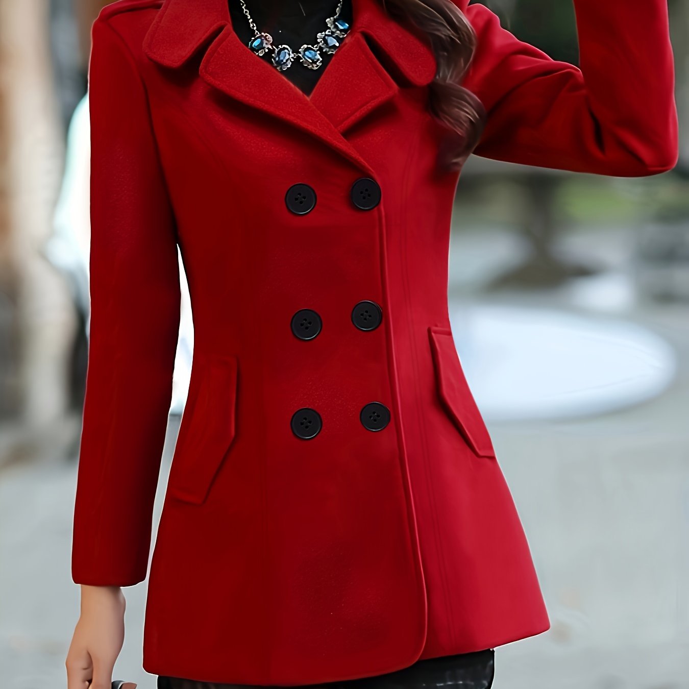 Women's Elegant Red Trench Coat with Black Buttons - Machine Washable Winter Coat, Tailored Fit for Fall & Winter, Versatile Casual to Formal Outerwear, Ladies Winter Coats, Casual to Formal Wear, Classic Trench Design, Durab
