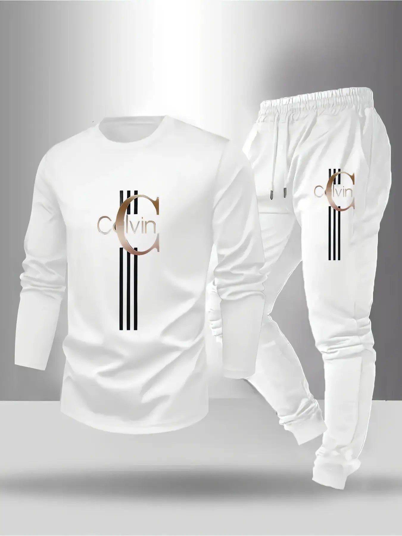 2pcs Set- Large-Sized Men'S Long-Sleeved T-Shirt And Long Pants Set, Letter-Printed Round-Neck Top+ Drawstring Outdoor Casual Sport Pants Set, Spring And Autumn Clothing, Polyester Blend for Softer And More Breathable, Larger