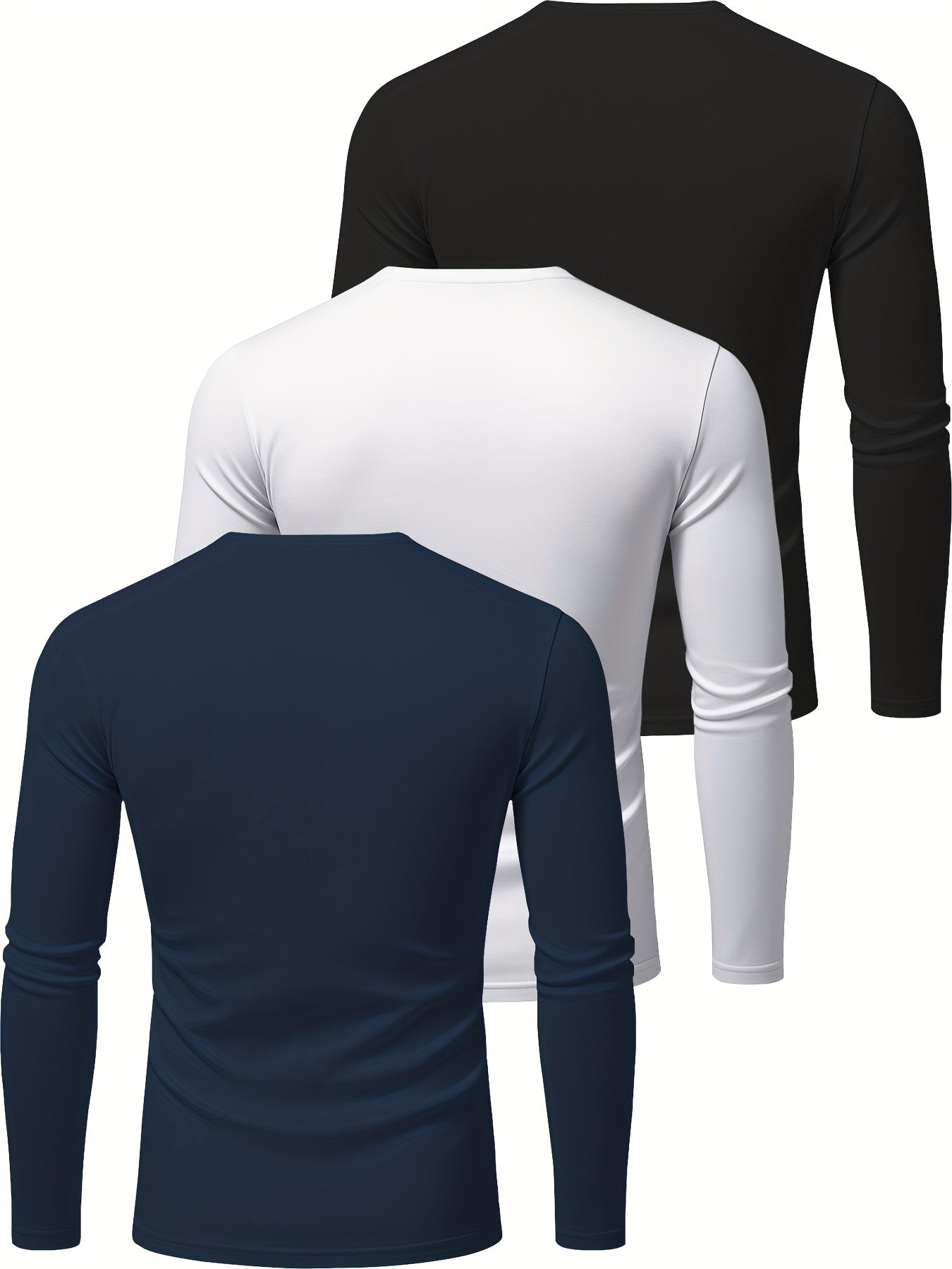 3pcs Men's Quick-Dry Long Sleeve T-Shirts - Moisture-Wicking Breathable Athletic Shirts with Freedom Print, Loose Fit for Gym, Running, Hiking & Outdoor Training - Multi-Color (Navy/White/Black) - Machine Washable Sportswear