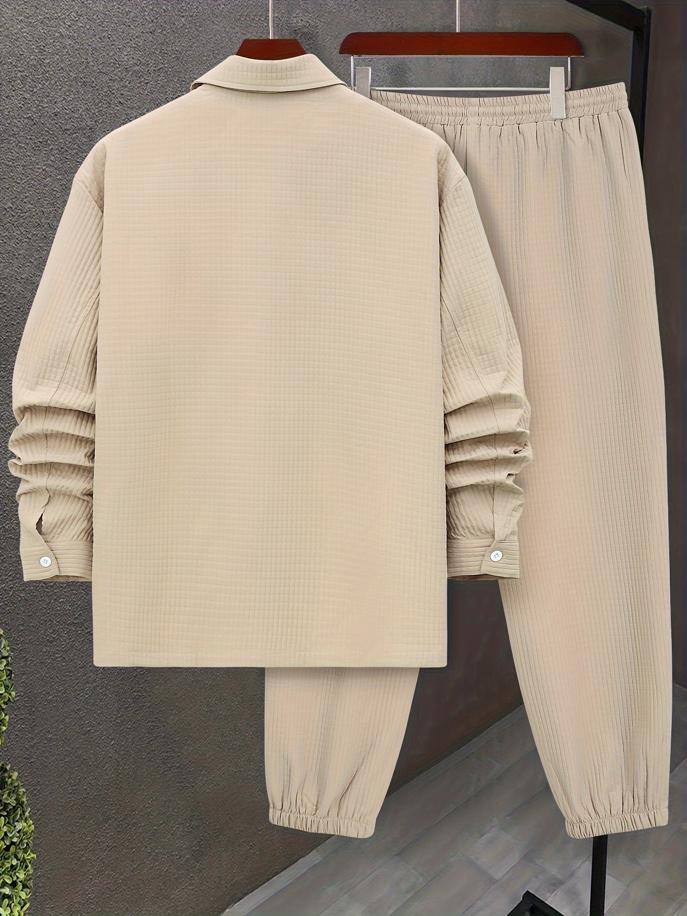 Large Size Men's Casual Long Sleeve Shirt and Trousers Set, PLUS SIZE