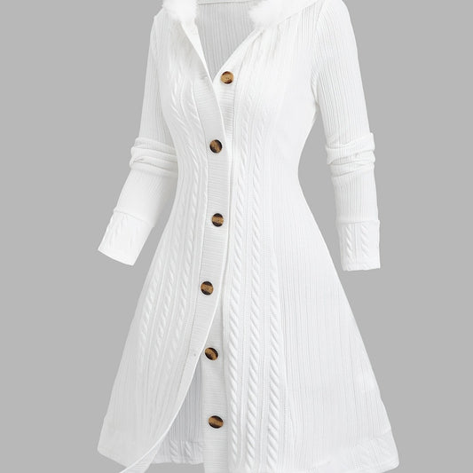 Y2K Cable Plaid Patchwork Hooded Button-Up Long Cardigan