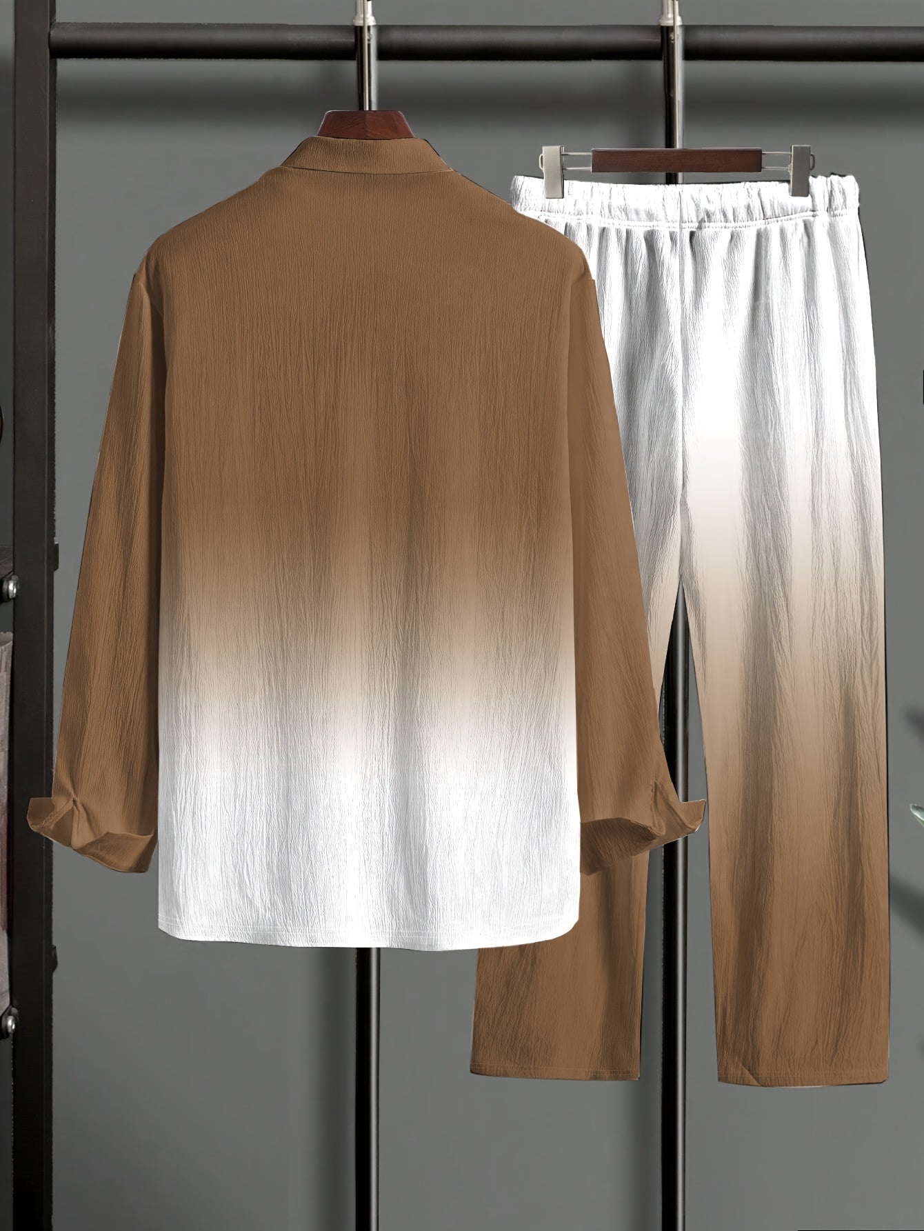 Plus Size Men'S Casual Knit Set - All-Over Gradient Print Long Sleeve Shirt & Pants, Comfortable Stretch Fabric, Breathable & Machine Washable, Regular Fit with Pockets, PLUS SIZE