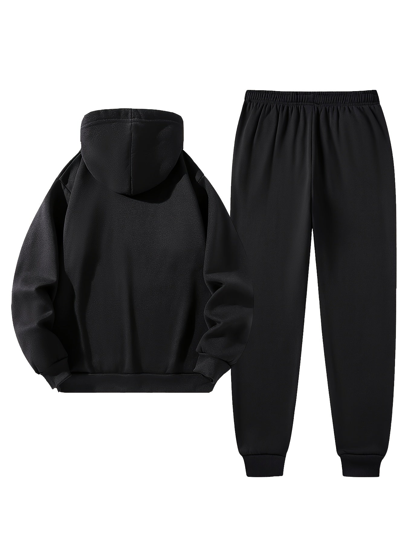 Men'S Complete Outfit - Stylish Hooded Sweatshirt & Joggers Set with "BLACK" Print, Gray Casual Streetwear, Long Pants, and Matching Hoodie, Perfect for Fall/Winter, Cozy Clothing | Sporty Look | Nonstretch Fabric