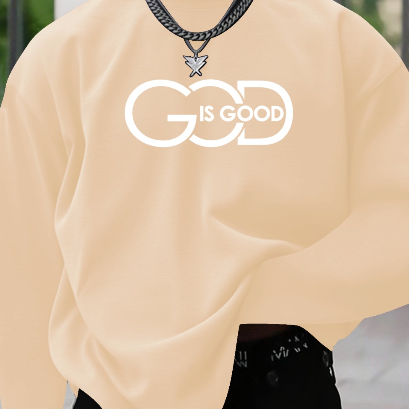 Men's Plus Size "GOD IS GOOD" Graphic Print Long Sleeve T-Shirt - Heather Gray Casual Comfort Fit Round Neck Top for Spring/Fall, Medium Stretch Fabric, PLUS SIZE