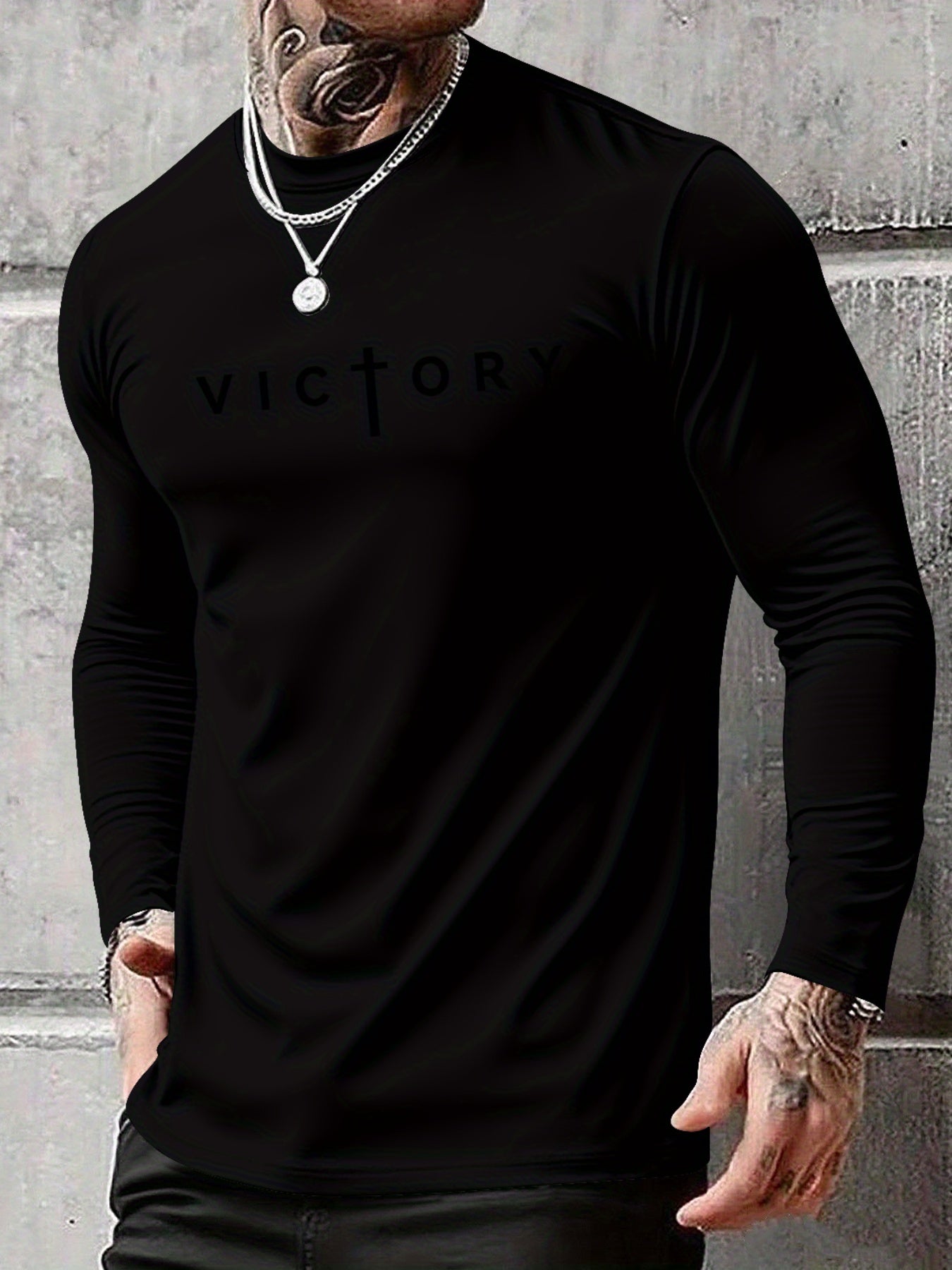 Men's Long Sleeve T-Shirt - Regular Fit Stretchy Everyday Shirt, Light Grey/Black, Breathable Layering Top for Gym, Office, Casual Outfits - Spring/Fall Essential Wardrobe Staple, PLUS SIZE