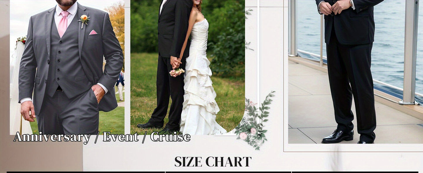 Big size suit three piece set for Men's formal attire, height 2 buttons, jacket, vest, pants, workplace, office, wedding, Christmas, school, PLUS SIZE