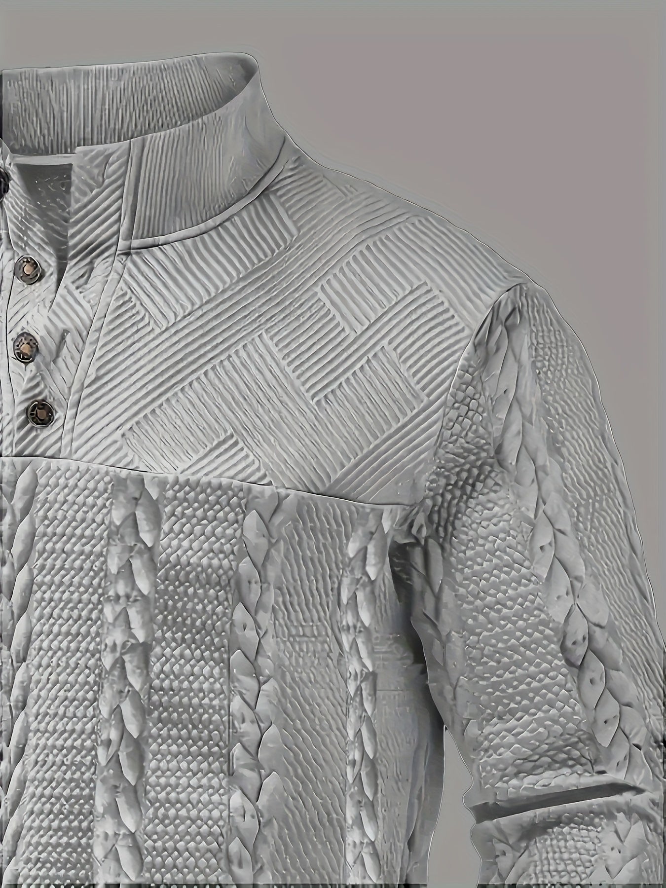 Men'S Jacquard Henley Shirt - Soft Stretch Long Sleeve Pullover with Button Front, Casual Knit Sweater for Fall/Winter, & Striped Design, Regular Fit Outdoor & Casual Attire, Winter Casual Wear | Striped Knitwear | Jacquard T