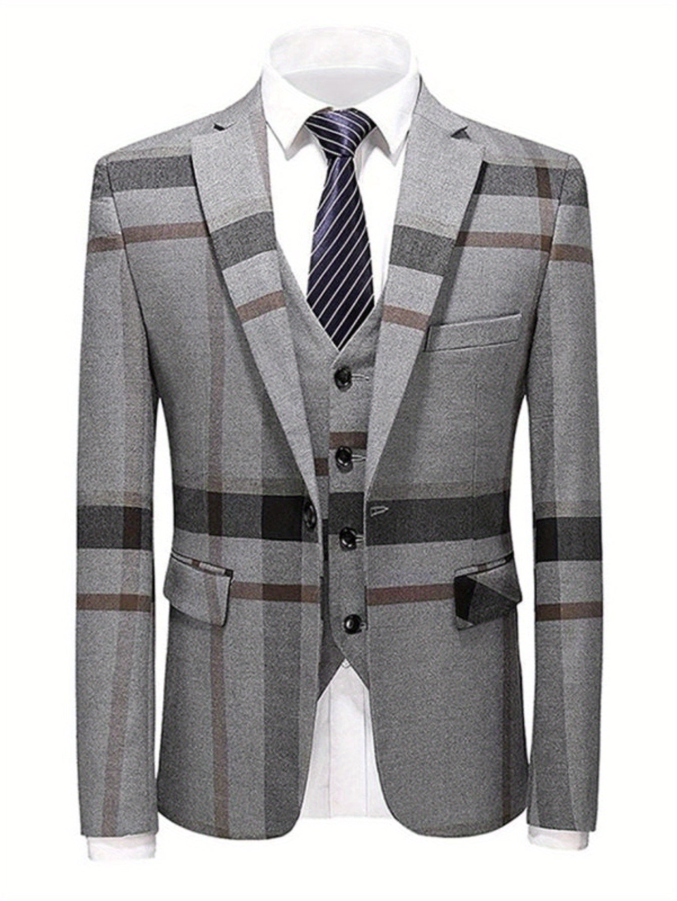 Big size suit three piece set for Men's formal attire, height 2 buttons, jacket, vest, pants, workplace, office, wedding, Christmas, school, PLUS SIZE