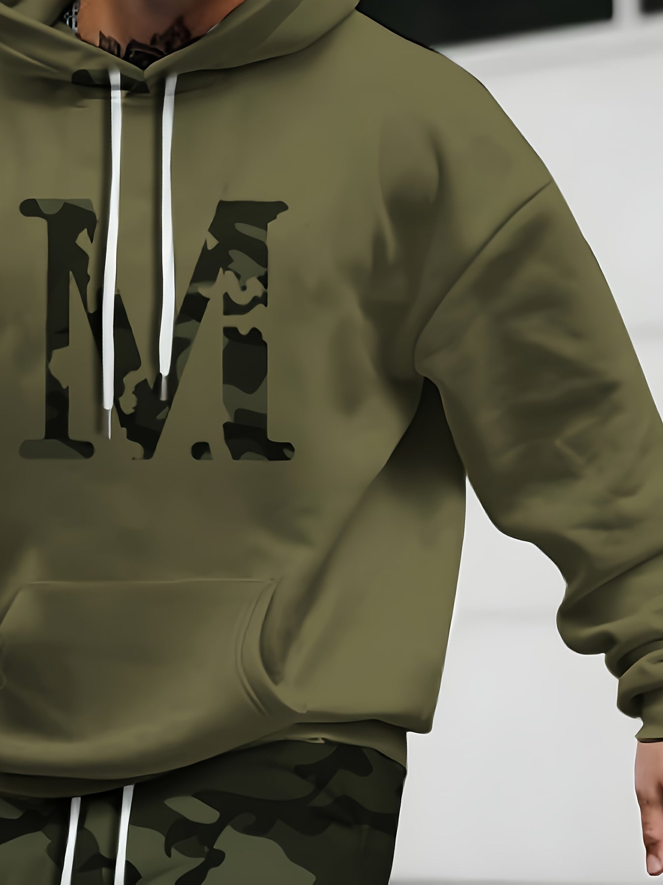 2pcs Men's Plus Size, Casual, Hooded Sports Camouflage, Printed Long Sleeve T-Shirt and Pants Set, Outdoor Wear, Preferred Gift for Someone, Street Style, PLUS SIZE