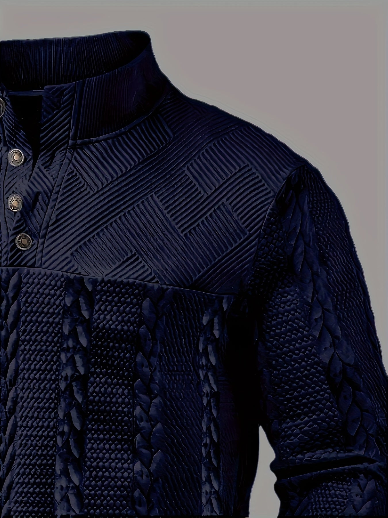 Men'S Jacquard Henley Shirt - Soft Stretch Long Sleeve Pullover with Button Front, Casual Knit Sweater for Fall/Winter, & Striped Design, Regular Fit Outdoor & Casual Attire, Winter Casual Wear | Striped Knitwear | Jacquard T