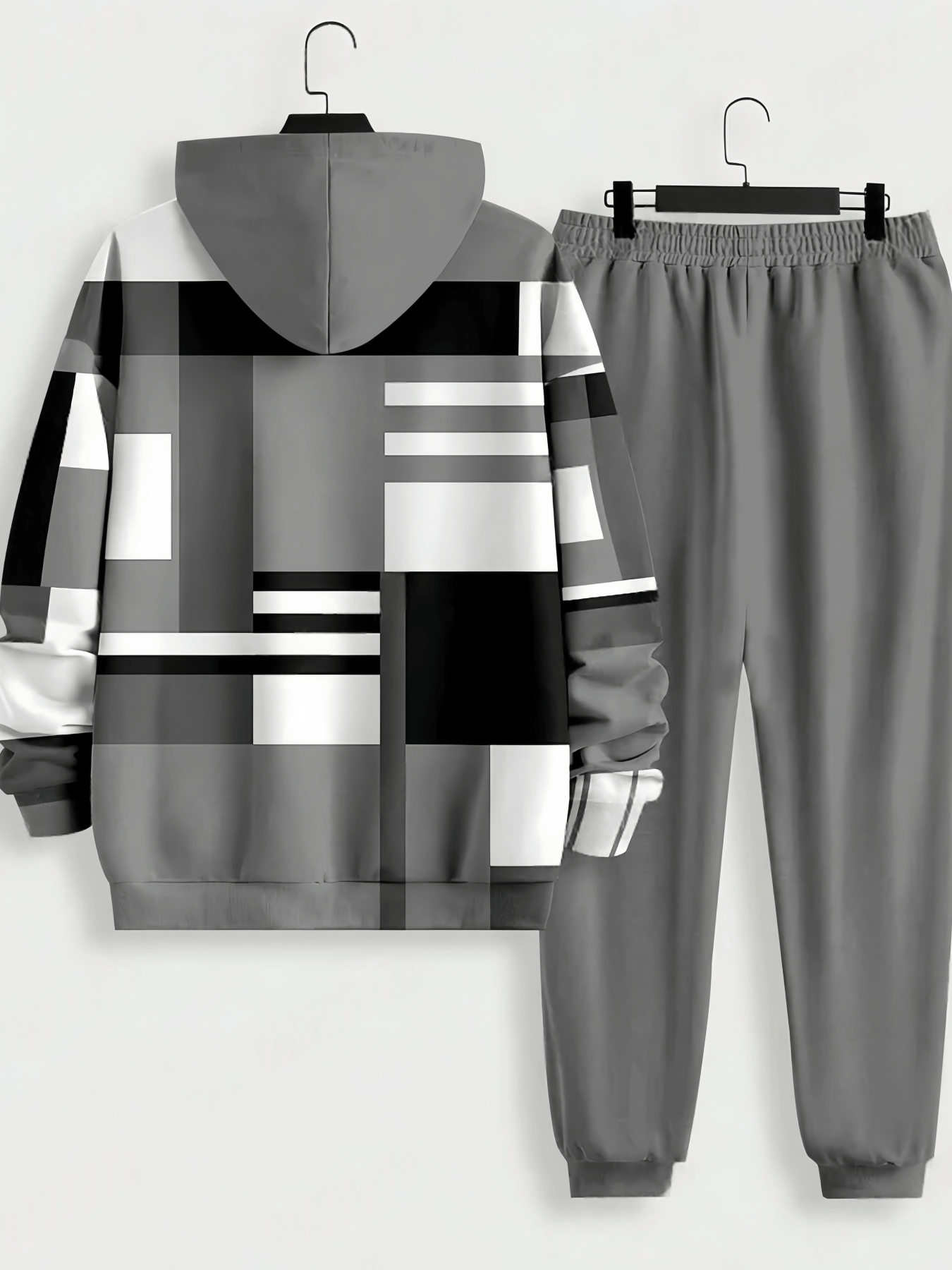 Geometric Splicing Hoodie+Casual Pants Set | Men's Fashion Sporty Style | Comfortable and Versatile Spring and Autumn | Suitable for Daily Commuting, Sports Travel