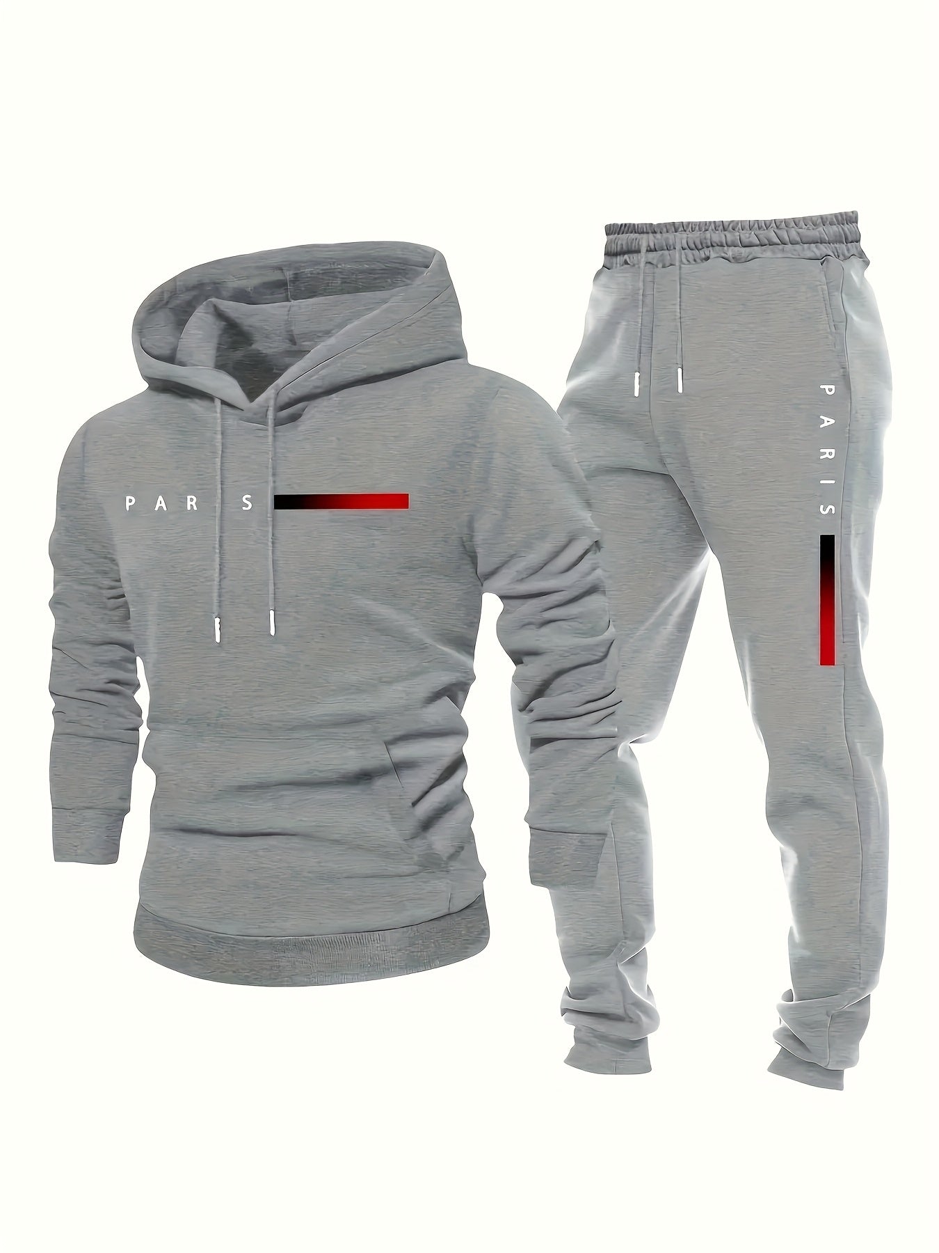 Inspired Fashion Plus Size Men's Two-piece Suit with Graphic Print, Hooded Sweatshirt And Trousers, Thickened Fleece, Casual Style, Fitted Hoodie, PLUS SIZE