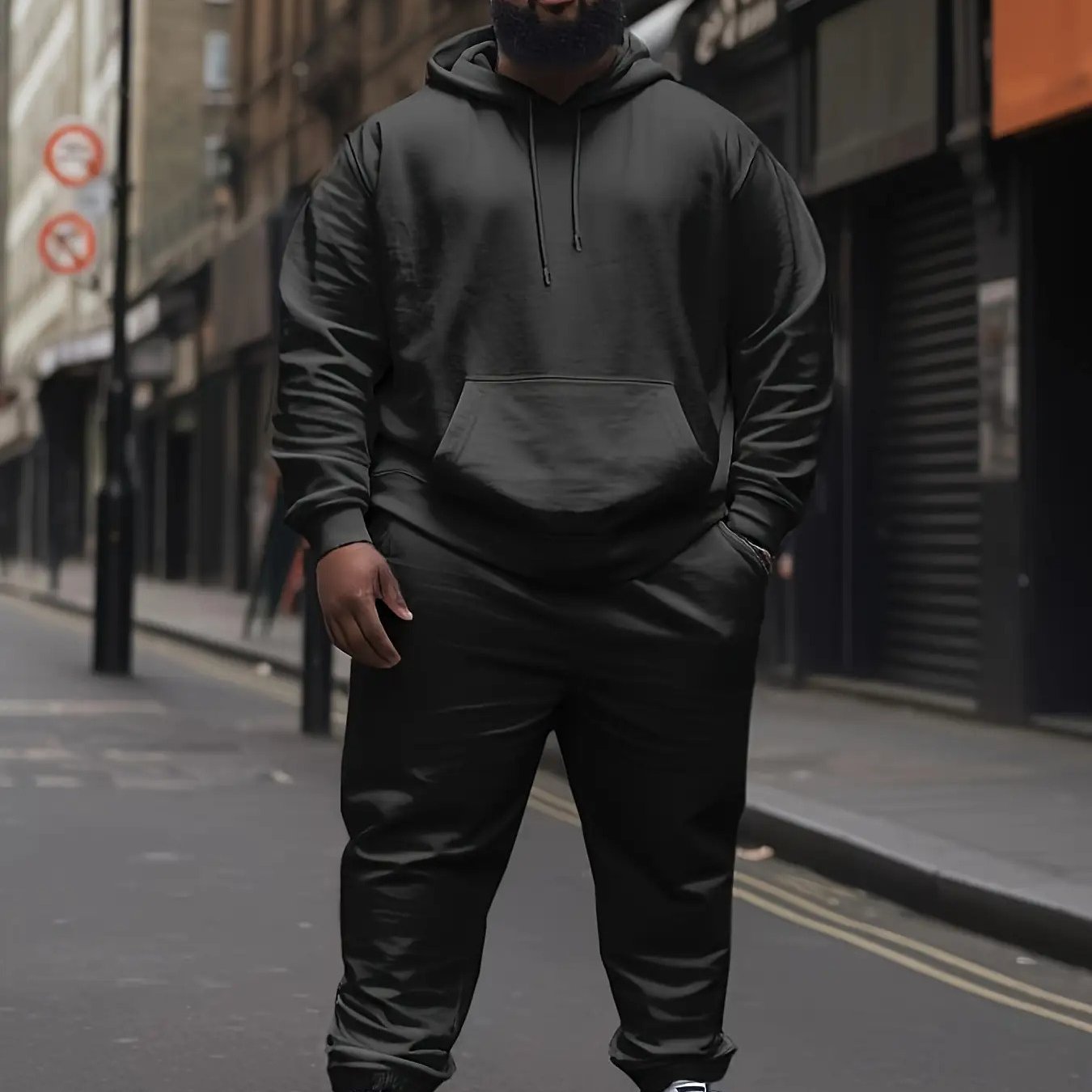 Men'S Plus Size Oversized Hooded Sweatshirt & Jogger Pants Set - Solid Full-Zip Hoodie with Drawstring Pants, Thick Warm-Retaining Fabric, Casual Athletic Wear for Gym, Everyday Winter Outfits - Comfortable & Stylish Winter C