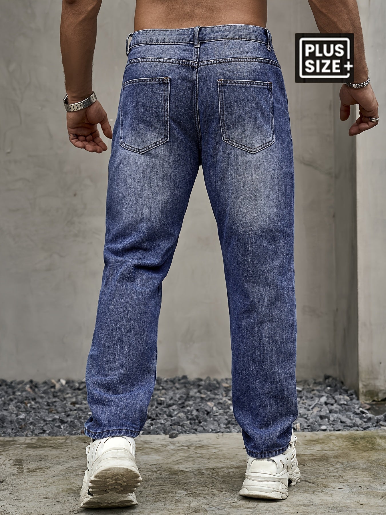 Plus Size Men'S Regular Fit Casual Jeans - Light Blue, Non-Stretch Denim with Button Closure, Pocket Details, All-Season Comfort, Casual Attire Jeans|Straight Leg Jeans|Sturdy Construction, Plus Size Jeans