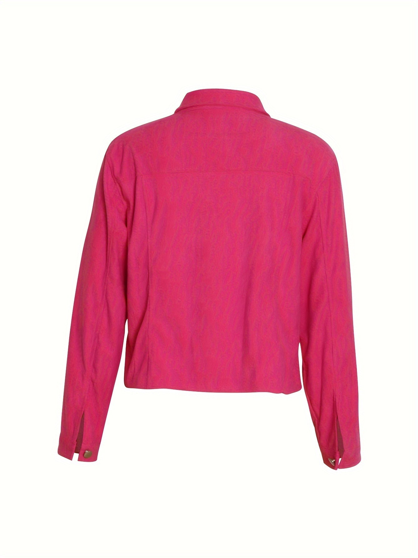 Corduroy Button Front Flap Pockets Jacket, Casual Long Sleeve Jacket For Spring & Fall, Women's Clothing