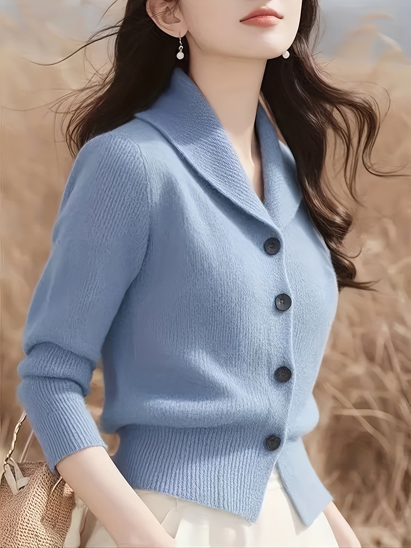 Women's Elegant Mustard-Yellow Cardigan - Long Sleeve Button-Front Design with Black Buttons, Turn- Collar & Ribbed Cuffs, All-Season Versatile Sweater for Casual or Formal Outfits, Layering Piece, Formal Attire, Sophisticate