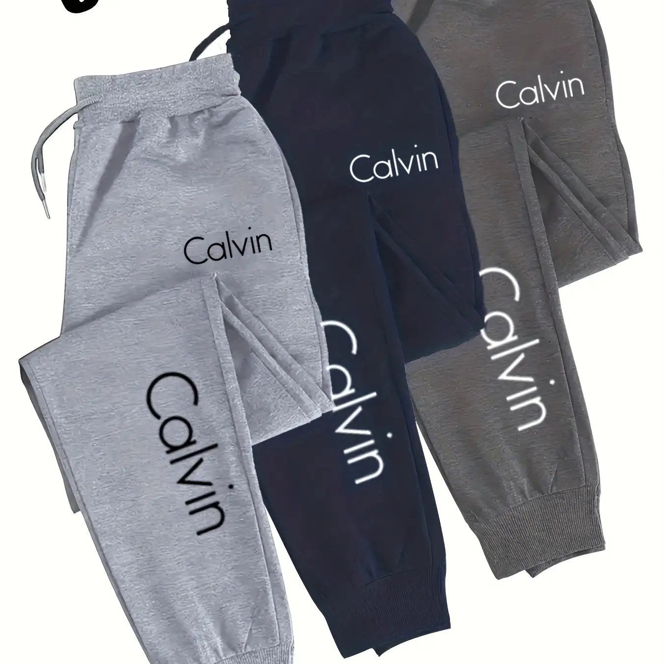 Three piece Men's casual sports pants with elastic waistband and drawstring design, regular fit, pockets and slight elasticity- comfortable sports pants, PLUS SIZE, Lounge Wear, Workout Pants, Sporty Design, Casual Style, Bre