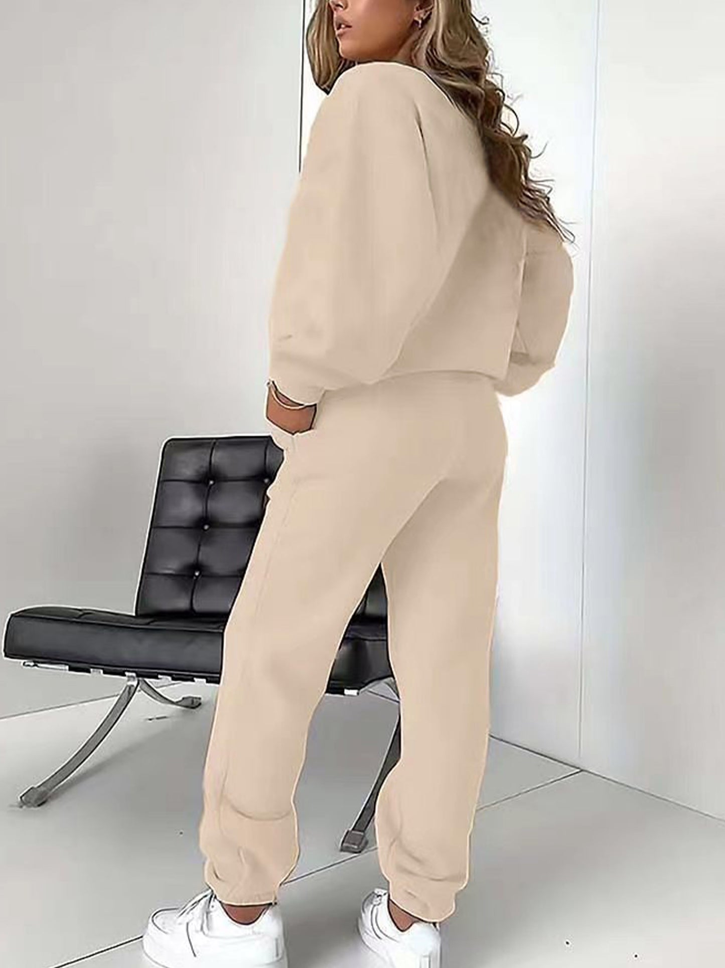 Letter Print Two Piece Set, Crew Neck Sweatshirt & Pants, Women's Clothing