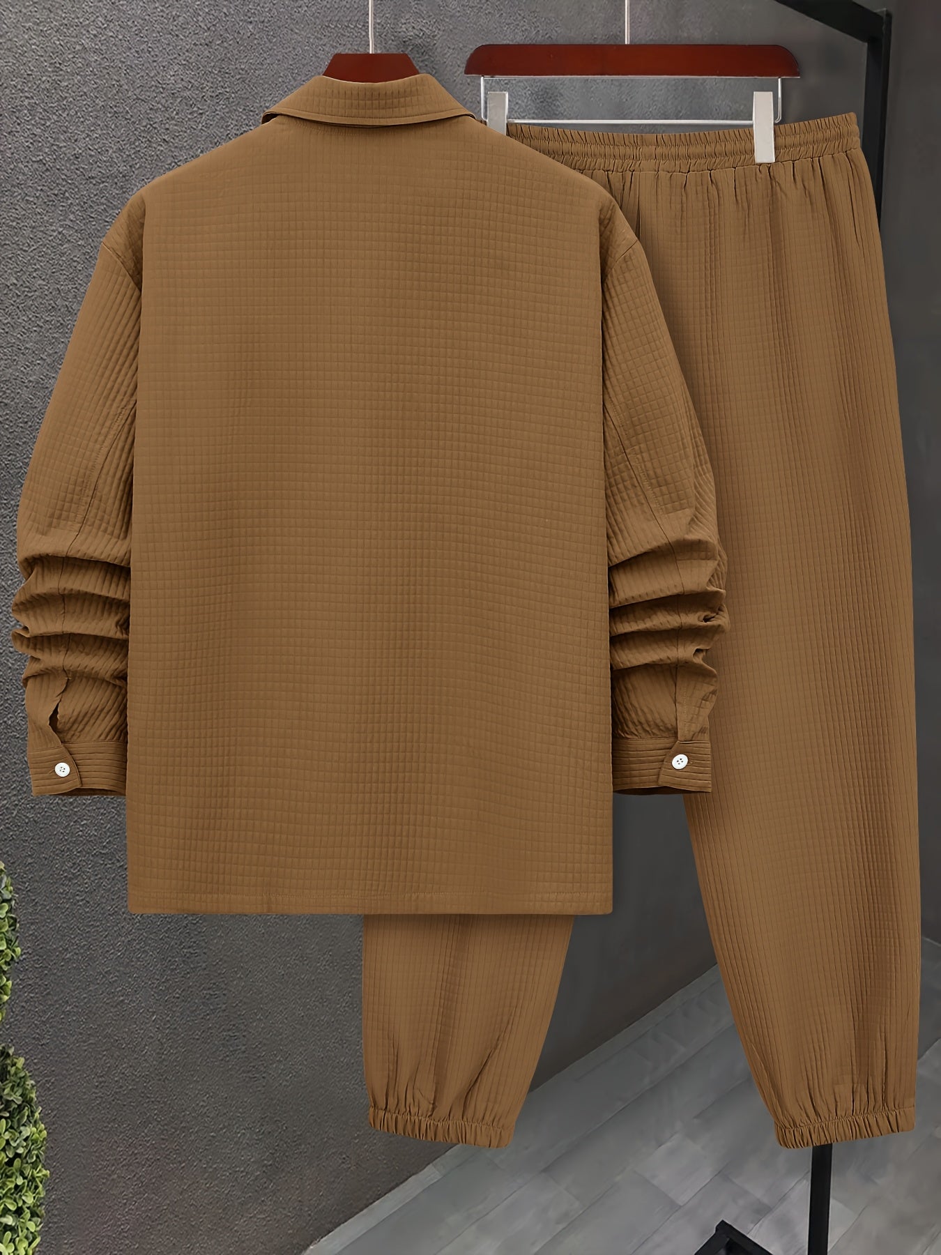 Large Size Men's Casual Long Sleeve Shirt and Trousers Set, PLUS SIZE