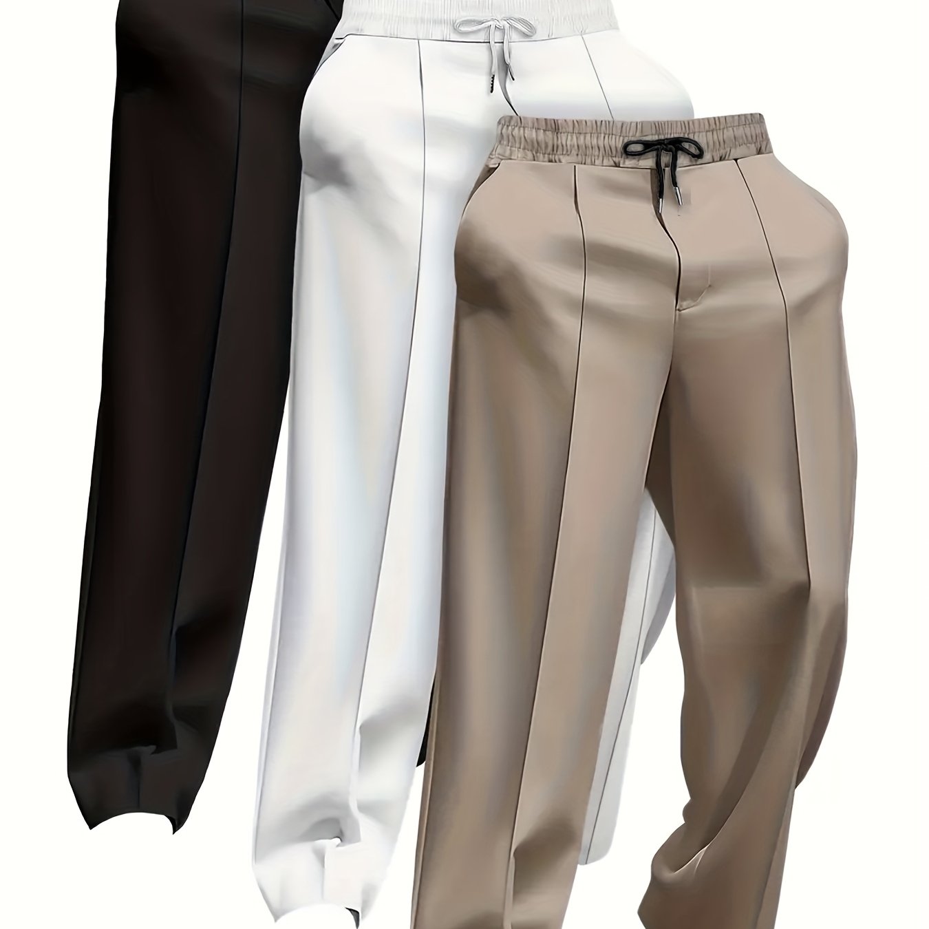 3pcs Autumn/Winter Men'S Basic Casual Straight-Leg Pants. Comfortable Stretch Fabric. Essential Business Attire. Perfect for Office Wear. Gift for Dad. Husband, Plus Size