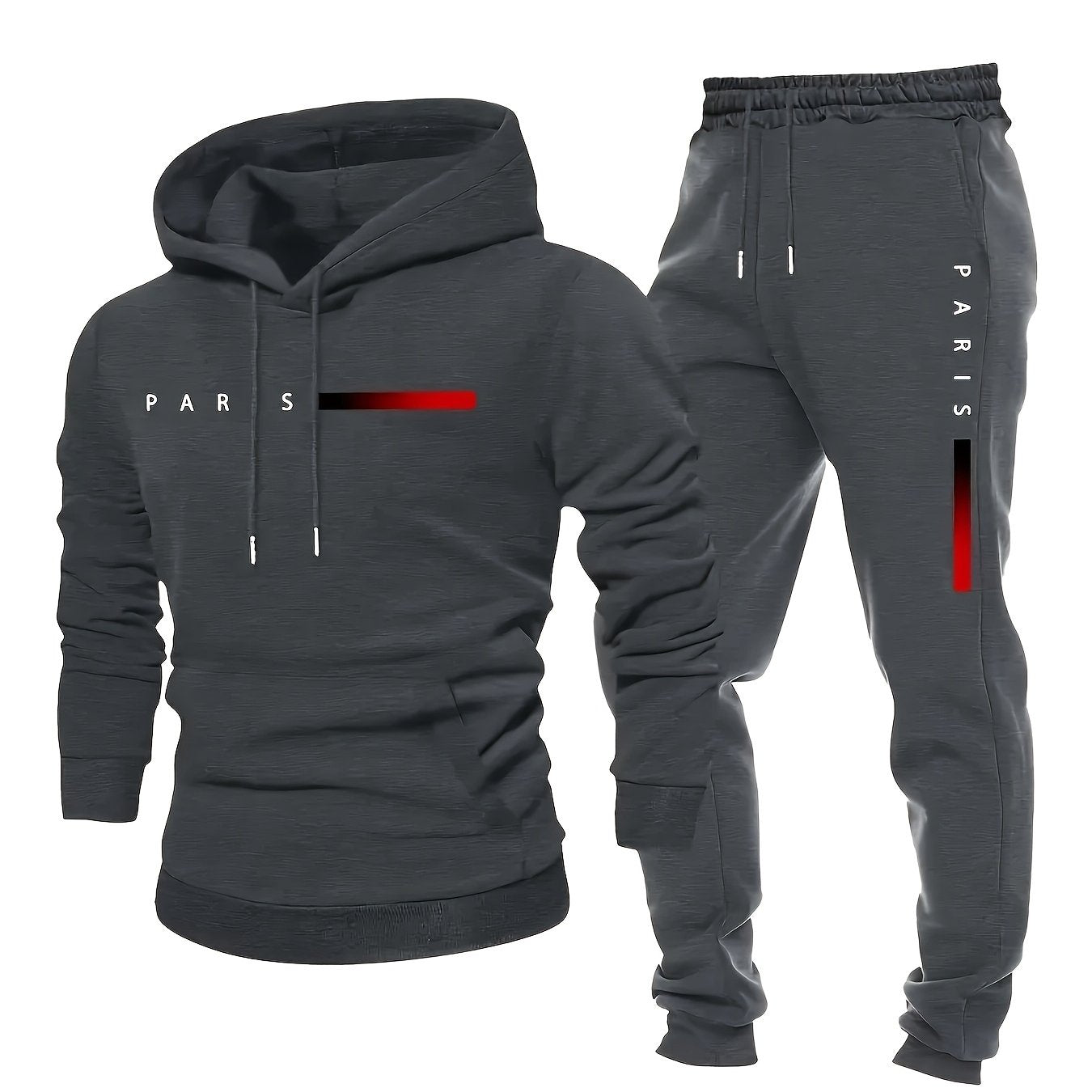 Inspired Fashion Plus Size Men's Two-piece Suit with Graphic Print, Hooded Sweatshirt And Trousers, Thickened Fleece, Casual Style, Fitted Hoodie, PLUS SIZE